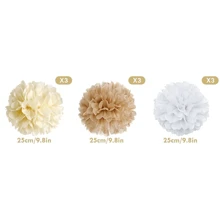 9 pièces Pompons en papier de style bohème Champagne Neutre Décorations de fête Fleurs en papier blanc crème et marron clair pour mariages, anniversaires, fiançailles, baby-showers, fêtes de style bohème