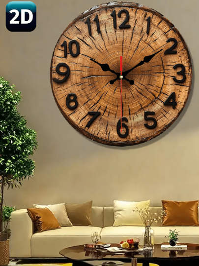 Pc 10 Inch/12 Inch 2D Round Wooden Wand Klok Visible Wood Grain Growth Ring Classic Zwart Numbers s, Home, Office, Cafe Living Room Clock, Flat Bedroom Dormitory Back To School Surprise Home Supplies
