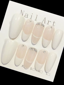 10 Pieces Handmade Press On Nails,French Tip Nailsfake Nails,Summer Nails,Beauty Nail Art,Press On Nails White,Suitable For Women And Girls For Daily Or Holiday Wear, High-End Quality.