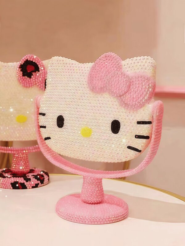 Sanrio Sanrio 1Pc Hello Kitty Cute Cartoon Desktop Vanity Mirror, A Creative Tabletop DIY Rhinestone-Decorated Rotatable Large Round Mirror. Perfect For Placing On Office Desks Or Bedroom Vanities, Its Extra-Large Mirror Surface Makes It An Excellent Helper For Makeup. Ideal As A Christmas Or Mother's Day Gift, It's Featured In The Holiday Gift Guide.