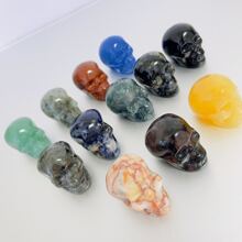 Hand-Carved Natural Crystal Human Skull Carvings, Figure Carvings, Natural Stone, Loose Gemstone, Sodalite, Clear Quartz, Labradorite, Yooperlite, Que Sera, For Gift, Crystal Collection, Home Decoration, Desktop Decor.