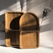 Acacus Wood Rectangular/Elliptical/Circular Trays, Geometric Patterns, Food Safety Service Trays, Dried Fruits, Snacks, Tea - Versatile Home Decoration Accessories, Easter, Halloween, Thanksgiving, St. Patrick's Day, Valentine's Day, Functional Decoration | Classified Design | Outdoor Kitchenware, Gifts - Mocha Brown - View 5