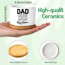 1pc Unique Ceramic Planter Pot With Bamboo Tray - Succulent And Plant Decor Pots With Funny Slogans, Great Gift For Father's Day, Birthday, Christmas, Valentine's Day For Dad, Men, Father, Daughter, Son