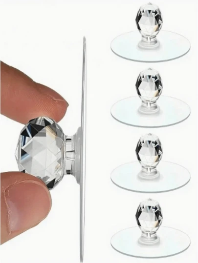 5pcs Crystal Double-Sided Adhesive Handles, Cabinet Door Handles, Crystal Door Handles, Self-Adhesive Drawer Pulls For Wardrobe, Kitchen Cabinet, Bathroom Vanity, Furniture, Windows - Transparent Crystal Door Handles, Round Push-Pull Handles, No Drilling Required, Adhesive Cabinet Handles, Home Decor, Versatile Use, Random Color & Style