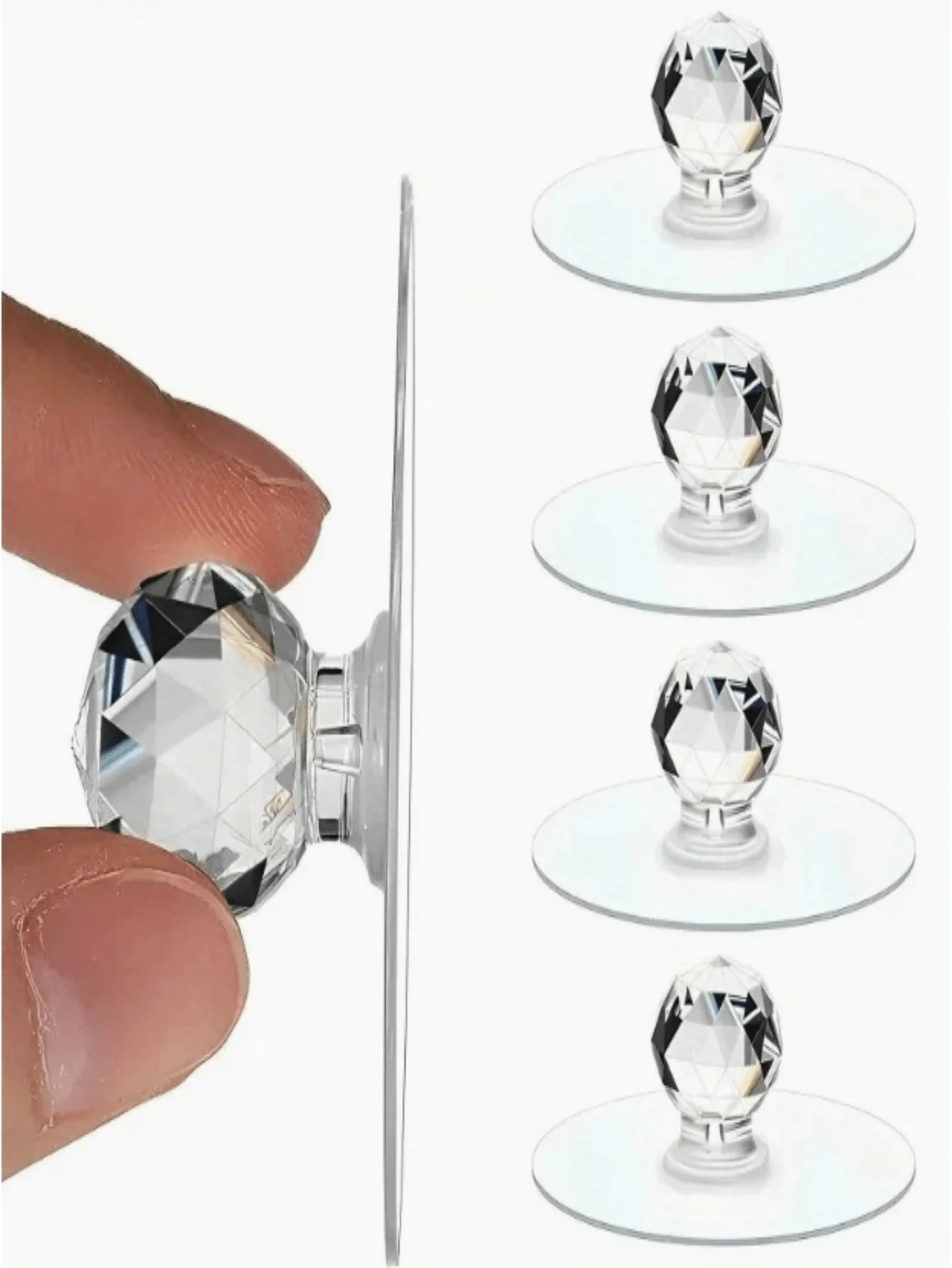 5 szt. kryształowych dwustronnych samoprzylepnych uchwytów, uchwyty do drzwi szafek, kryształowe uchwyty do drzwi, samoprzylepne uchwyty do szuflad do szafy, szafki kuchennej, toaletki łazienkowej, mebli, okien - przezroczyste kryształowe uchwyty do drzwi, okrągłe uchwyty typu push-pull, bez konieczności wiercenia, samoprzylepne uchwyty do szafek, wystrój domu, wszechstronne zastosowanie, losowy kolor i styl