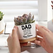 1pc Unique Ceramic Planter Pot With Bamboo Tray - Succulent And Plant Decor Pots With Funny Slogans, Great Gift For Father's Day, Birthday, Christmas, Valentine's Day For Dad, Men, Father, Daughter, Son