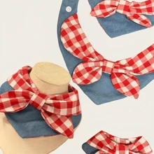 Fashionable INS-Style Colorblock Denim Bow-Tie Pet Bib Scarf, Essential For Adorable Pets