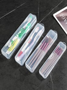 1 pièce Boîte de rangement portable transparente pour brosse à dents, boîte anti-poussière, boîte de rangement pour crayon à sourcils. Boîte de rangement pour brosse à dents de voyage moderne en plastique transparent. Ensemble de support pour brosse à dents et dentifrice de voyage. Rentrée scolaire