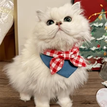 Fashionable INS-Style Colorblock Denim Bow-Tie Pet Bib Scarf, Essential For Adorable Pets