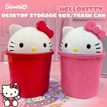 Sanrio 1pc Mini Hello Kitty Desktop Trash Can With Removable Lid - Cute & Fashionable Decor/Storage Box For Office, Kitchen Or Coffee Table