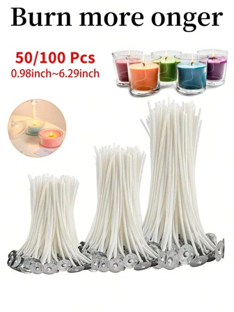 50 pezzi/100 pezzi Stoppini per candele senza fumo da 2,6-20 cm per la realizzazione fai-da-te di candele, stoppini per candele in cera per forniture per feste