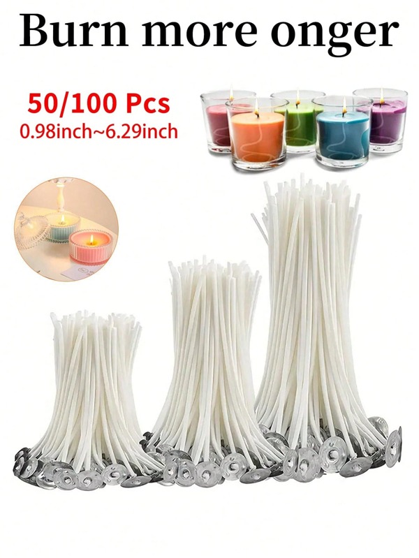 50pcs/100pcs 2.6-20cm Smokeless Wick Candle Wicks For DIY Candle Making, Wax Candle Wicks For Party Supplies