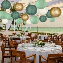 15 Peças Decorações de Lanternas de Papel Redondas Douradas/Marfim/Verde Sálvia, Lanternas de Papel Suspensas para Festa Rústica, Chá de Panela, Casamento, Suprimentos de Festa de Aniversário Verde Sálvia