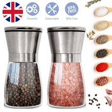 Salt Pepper Grinder Stainless Steel Glass Shaker Adjustable Mill Coarse Tool UK - Silver - View 2