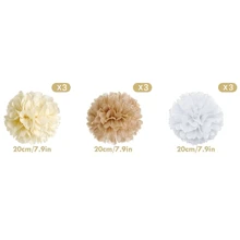 9 pièces Pompons en papier de style bohème Champagne Neutre Décorations de fête Fleurs en papier blanc crème et marron clair pour mariages, anniversaires, fiançailles, baby-showers, fêtes de style bohème