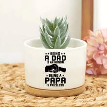 1pc Unique Ceramic Planter Pot With Bamboo Tray - Succulent And Plant Decor Pots With Funny Slogans, Great Gift For Father's Day, Birthday, Christmas, Valentine's Day For Dad, Men, Father, Daughter, Son