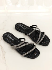 RevReaL Women's Rhinestone Decor Strappy Flat Sandals Summer Vintage Wedding Beach - Black - View 1