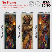 Juego de 3 impresiones de arte en lienzo de mujeres africanas, estilo clásico art déco - con o sin marco, pósteres de arte mural moderno, decoración de pared de tinta colgante, orientación retrato, uso interior/exterior, ideal para sala de estar, dormitorio, comedor - pósteres de alta calidad y resistentes a la decoloración
