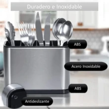 Organizador de Cubiertos de Acero Inoxidable, drenaje de plástico, soporte de almacenamiento Servicio Utensilios Cocina Plateado Diseño Funcional para tu Cocina - Transparente - Ver 5