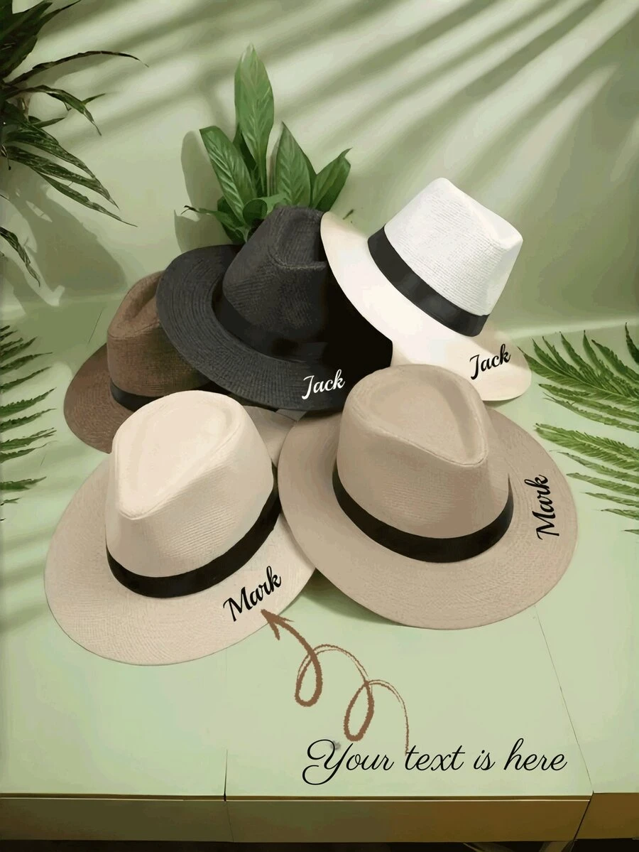 1pc Personalized Summer Hat, Men's Breathable Straw Sun Visor Hat, Casual Jazz Hat, Sunscreen Hat, Can Be Customized With Name And Logo