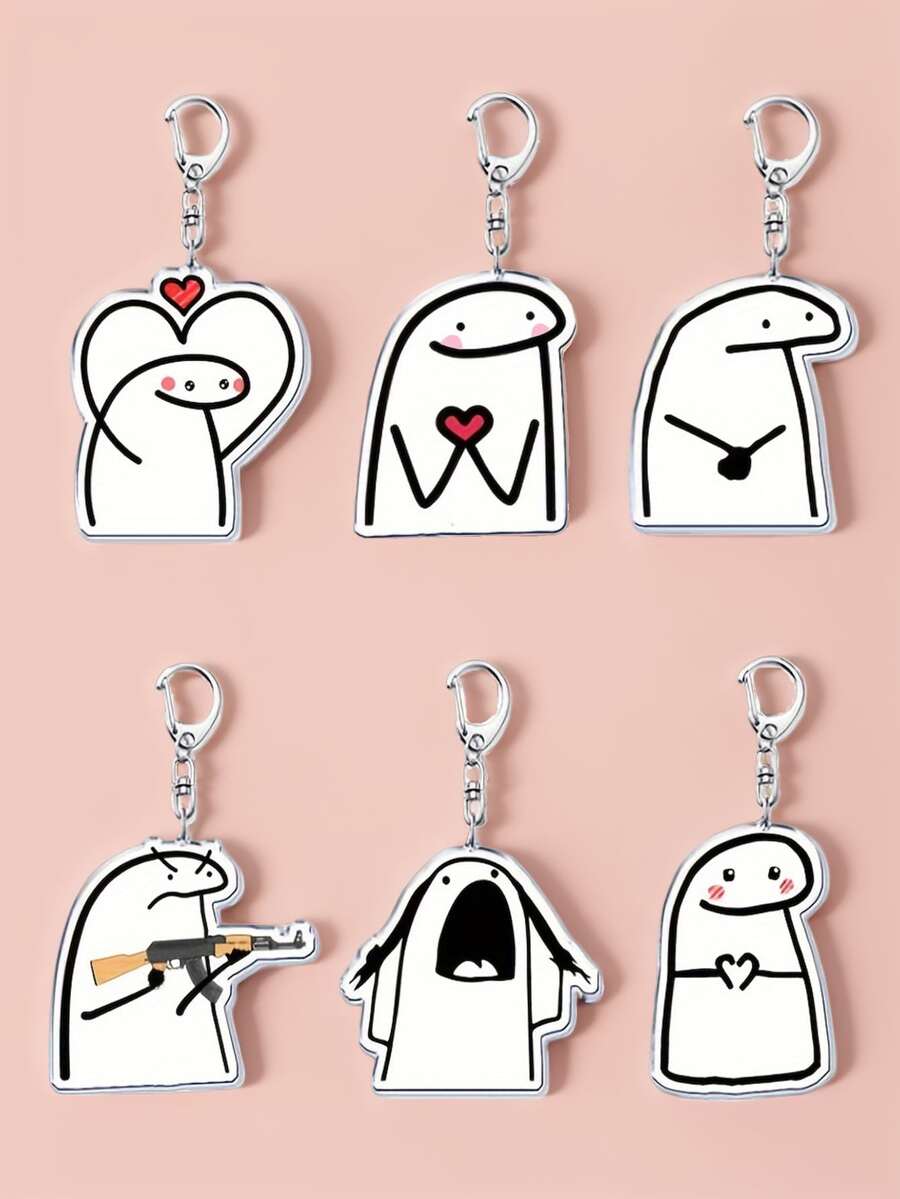 1/6 件套趣味爱心表情表情亚克力钥匙扣，透明白色时尚卡通人物图形钥匙扣，背包吊坠，手机钥匙扣，情侣/粉丝礼物学校汽车配件可爱哥特 Y2k 包挂绳带身份证夹汽车配件包饰 - 彩色 - 查看 1