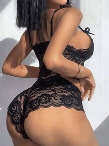 Short Doll Lace Bold Versatile With Sensual Openings Lingerie - Black - View 3