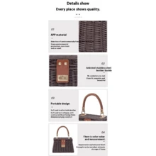 Vintage Wicker Handwoven Handheld Box Clutch Handbag For Women Summer Autumn Travel Large Capacity Fashion Versatile Beach Wedding Party Gift - Cà phê - Xem 4