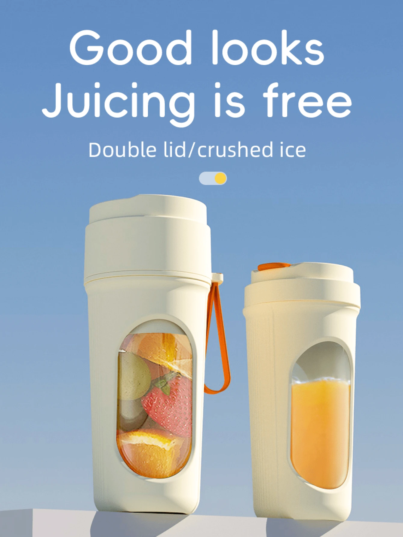 RAF 1pc 450ml Wireless Portable Blender Electric Juicer Machine, USB Rechargeable Mini Fruit Juicer Mixer With 12 Blades And Dual Cup