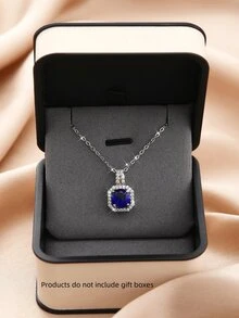 1pc Dark Blue Rhinestone Square Zirconia Pendant Ladies Necklace,Do Not Include Gift Boxes - Navy Blue - View 5