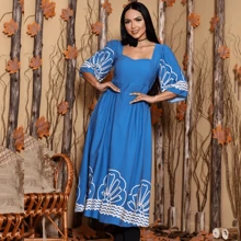 Women's Printed Midi Dress 3/4 Sleeve Loose Dress Women's Evangelical Fashion