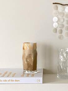 1 pieza Taza de vidrio asimétrica con giro, cristalería elegante y delicada para bebidas frías, cócteles, café, leche, café con hielo americano, taza de jugo de verano, taza para bebidas frías, copas para bar, cenas y restaurantes, adecuada para el hogar, la cocina, el comedor, celebraciones de cumpleaños y reuniones