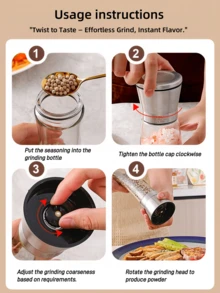 1pc Glass Pepper Mill & Spice Grinder - Adjustable Coarseness, Rust-Proof Bottle With Stainless Steel Lid - Kitchen, Camping, Gifts - Multicolor - View 6