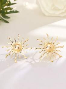 1 Pair Metal Stylish Sunflower Earrings, Elegant Asymmetric Floral Stud Earrings For Women, For Daily, Street, Festival Wear