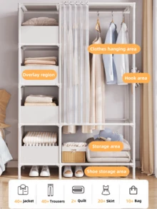 Multi-Tier Portable Wardrobe Closet Organizer, With Metal Frame And Plastic Shelves, Simple Bedroom Cabinet, Movable, Easy To Assemble And Disassemble, Suitable For Living Room, Bedroom, Study, Office, Holiday Gifts, Children's Gifts - Multicolor - View 10