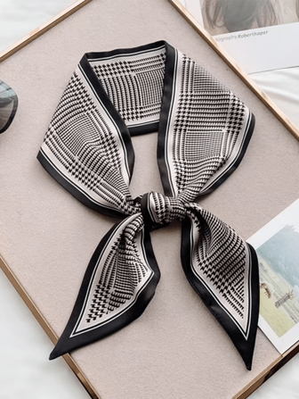 1 pièce Foulard de femme en faux soie imprimé floral avec rubans, accessoire mode pour le port quotidien, convient pour le printemps et l'été