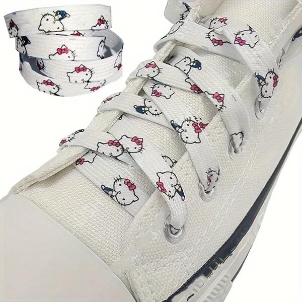 Sanrio 2 paia di lacci elastici con stampa graffiti con il motivo di Hello KT Cat, adatti per scarpe di tela con stampe, sneaker alte e basse, con lunghezza di 120cm