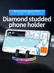 1pc Shiny Diamond Car Phone Holder - Cute, Horizontal & Vertical Multi-Function, Dashboard Mounted PVC Material