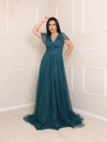 GRADUATION PARTY DRESS CEREMONIAL EVANGELICAL MODEL LIGHT SUBTLE SHINE - Azul Marino - Ver 3