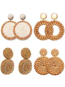 Yanxyad Rattan Earrings For Lightweight Geometric Statement Earrings Handmade Straw Wicker Braid Teardrop Hoop Drop Dangle Earrings Handmade Boho Raffia Earrings For Women Raffia Statement Earrings Rattan Diamond Wedding Earrings For Summer & Vacation
