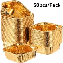 50pcs Square Cupcake Liners, 12 Colors, Single-Sided Gold, Heat-Resistant Disposable Aluminum Foil Baking Cups, Suitable For Wedding, Valentine's Day, Christmas, Halloween, Easter, Thanksgiving