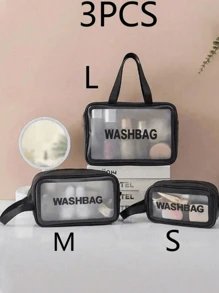 Makeup Bag Toiletry Bag Travel Bag,Portable Waterproof PU Cosmetic Bag,Swim Bag,Travel Essentials For Women,Waterproof Clear Bag Cosmetic Bag For Cosmetic,Toiletries,Tool Accessories ,Back To School(1Pc/3Set Black),For Holiday Beach, Bathroom Collection, Bedroom Collection, Large Capacity