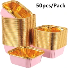 50pcs Square Cupcake Liners, 12 Colors, Single-Sided Gold, Heat-Resistant Disposable Aluminum Foil Baking Cups, Suitable For Wedding, Valentine's Day, Christmas, Halloween, Easter, Thanksgiving