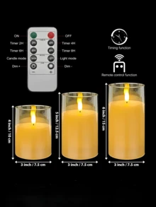 3pcs Acrylic Flameless Pillar Candles With Remote Control, Battery Powered Flickering LED Candle Pillars For Holiday, Wedding, Party, Home Decor - Gold - View 6