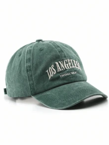 1 pieza Gorra de béisbol vintage con lavado azul con diseño de letras Los Angeles, apta para uso en exteriores y protección solar - Verde - Ver 8