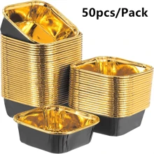 50pcs Square Cupcake Liners, 12 Colors, Single-Sided Gold, Heat-Resistant Disposable Aluminum Foil Baking Cups, Suitable For Wedding, Valentine's Day, Christmas, Halloween, Easter, Thanksgiving