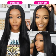 200% 密度 36 英寸可穿戴无胶假发,巴西人发预剪 4x4 5*5 直发高清蕾丝前假发,人发混合预拔 13*4 13x6 升级版无胶耐高温纤维合成蕾丝闭合假发,适合女性日常使用假发初学者 10-14 英寸鲍勃假发 - 自然色&黑色系 - 查看 8