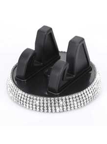 1pc Shiny Diamond Car Phone Holder - Cute, Horizontal & Vertical Multi-Function, Dashboard Mounted PVC Material