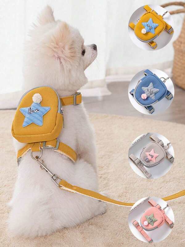 Pet Chest Harness With Leash, Vest Style Design With A Small Backpack For Storing Snacks When Walking Outdoors
