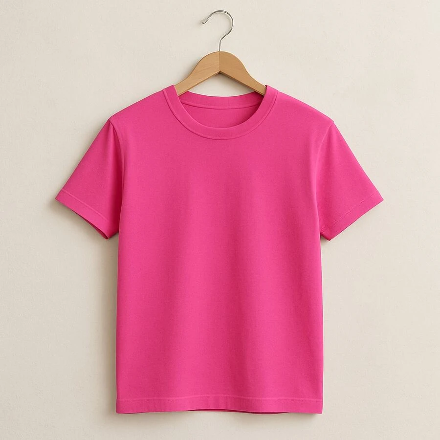 Basic T-Shirt Bright Colors 100% Cotton 30.1 Unisex - 玫紅色 - 查看 1