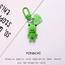 1pc Cute Flocking Fun Frog Keychain Pendant Car Keychain Creative Decorative Pendant Back To School